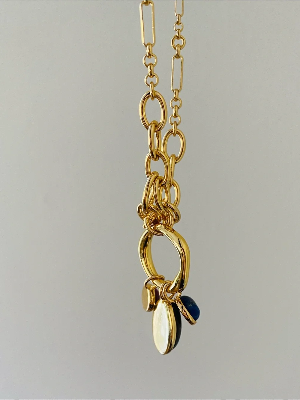 $88 NWT Madewell Semiprecious Tiger's Eye Lapis Stone Gold Chain Charm Necklace - Picture 9 of 12